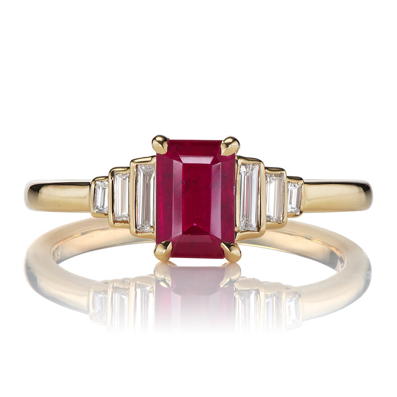 Ruby Engagement Ring with Diamond Baguettes