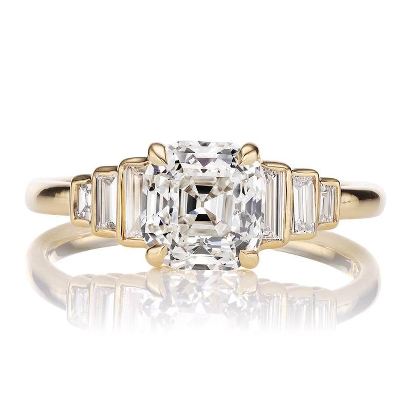 Asscher Cut Diamond Ring with Step-Down Diamond Baguette Side Stones