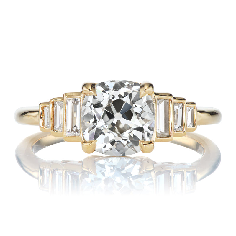 Old Mine Cut Diamond with Vertical Baguettes