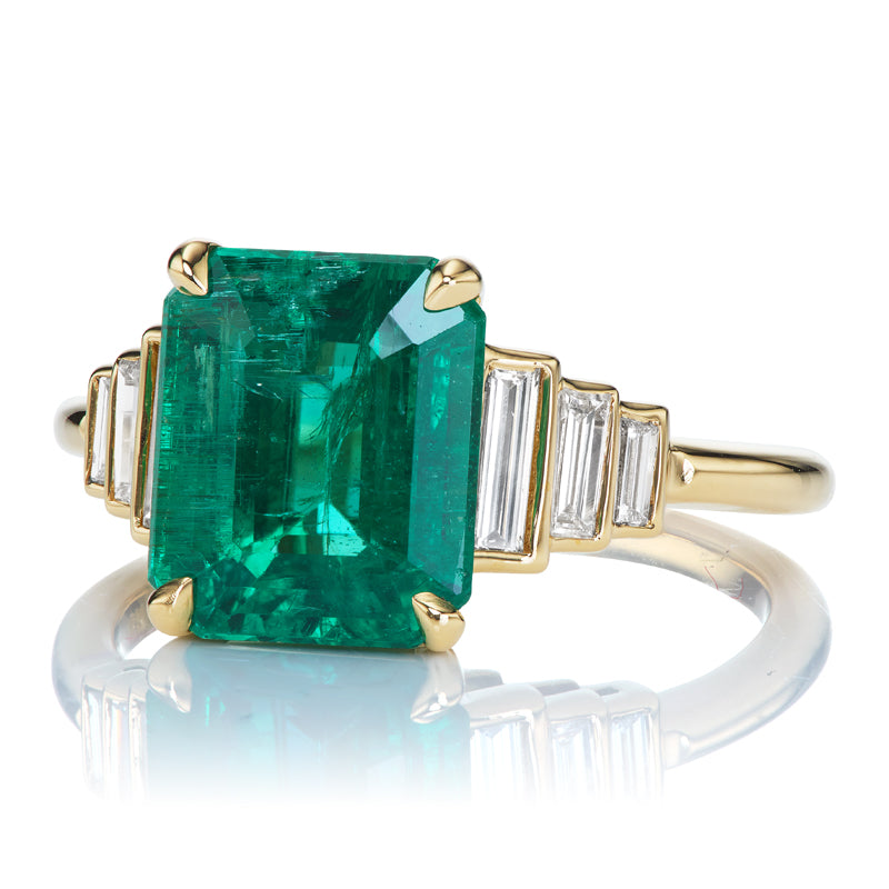 3.18ct Zambian Emerald diamond engagement ring with gemstone