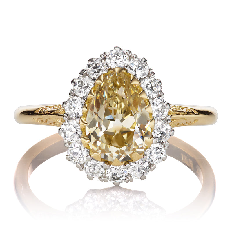 Victorian-Inspired Champagne Pear Diamond Cluster Ring