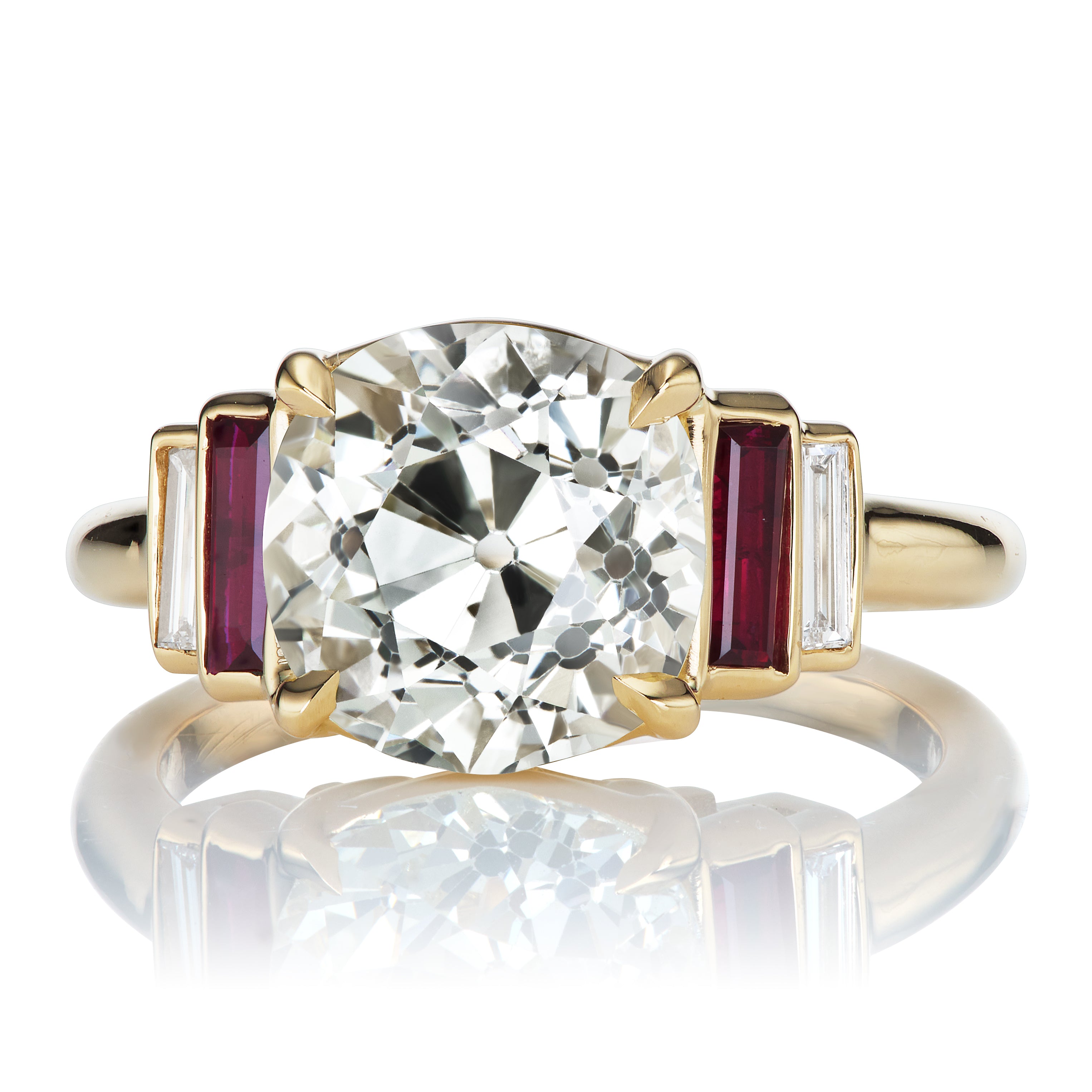 3.81ct Old Mine Cut Diamond diamond engagement ring with gemstone