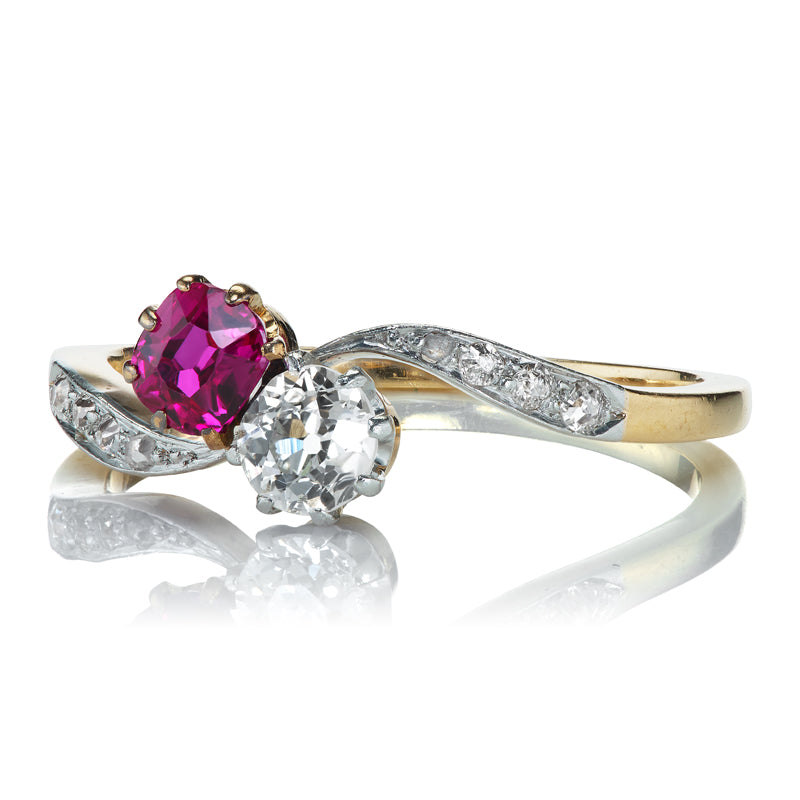 Antique Diamond and Ruby Toi et moi ring diamond with gemstone