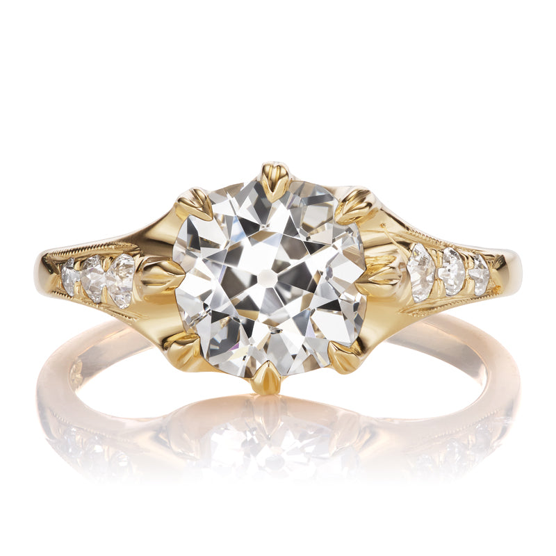 2 Carat Old Mine Cut Diamond in Flowing Golden Setting