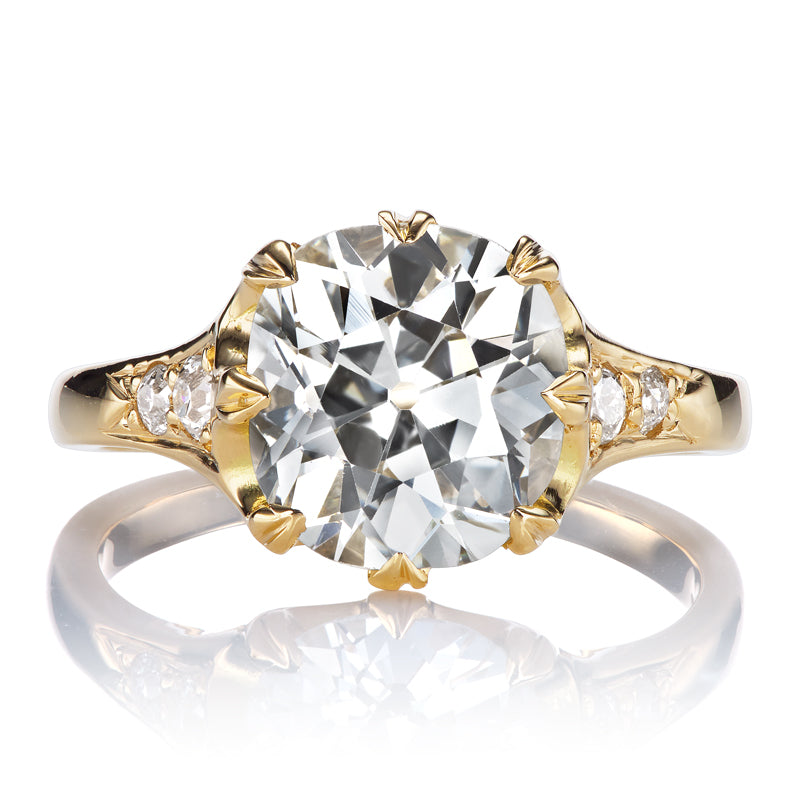 3.3 Carat Old Mine Cut Diamond with Side Stones