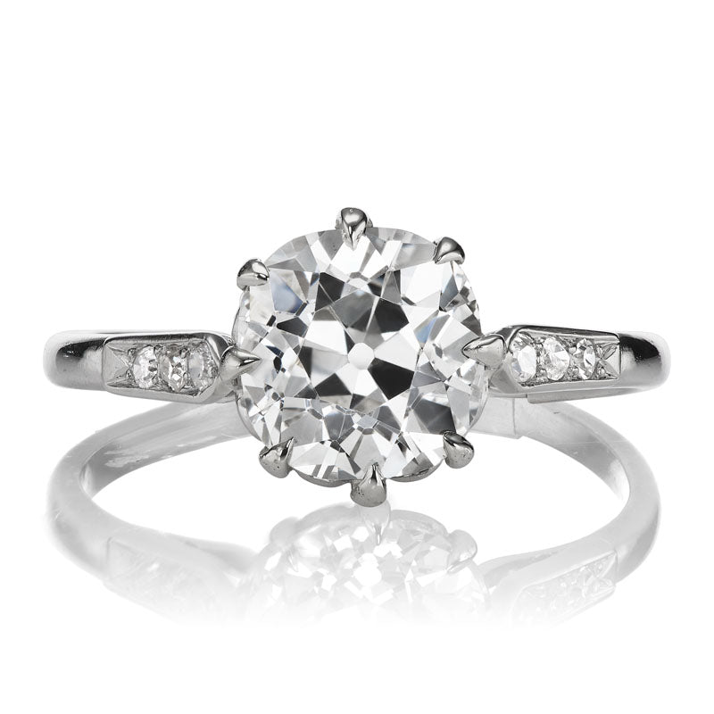 2.4 Carat Old Mine Cut Diamond Engagement Ring in Fleur de Lys Setting