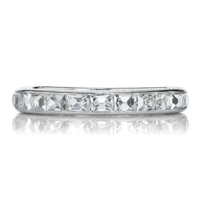 Vintage Engraved Platinum & Diamond Half Eternity Wedding Band