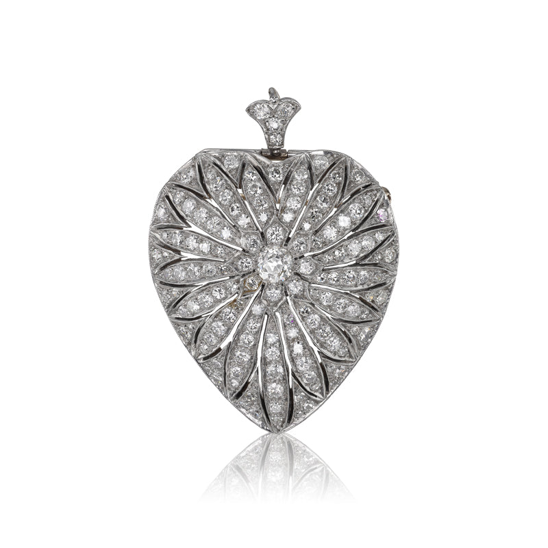 Vintage Heart-Shaped Diamond Brooch Pendant
