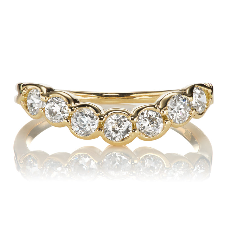 Old European Cut Diamond Curved Wedding Band in Yellow Gold