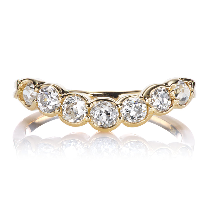 Old Cut Diamond Curved Wedding Band in Yellow Gold