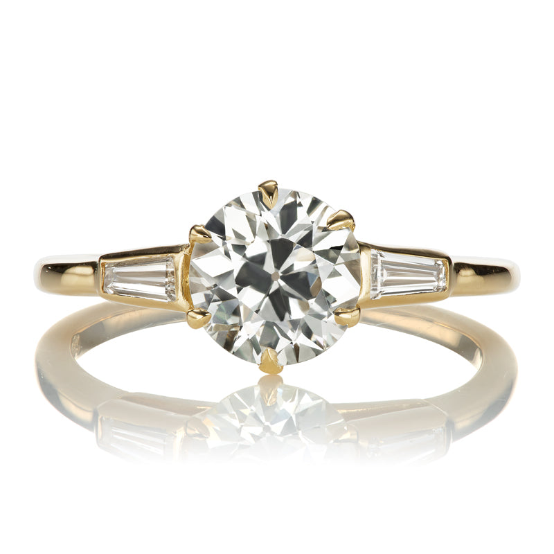 1.3ct Old European Cut Diamond Ring With Tapered Baguettes