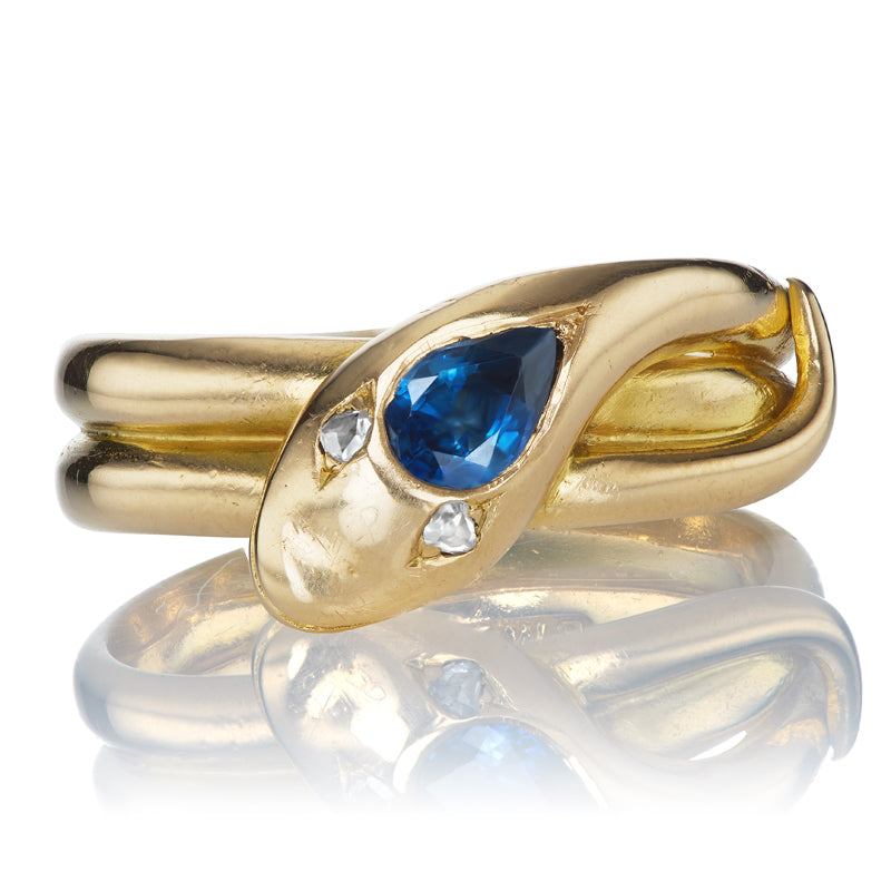 Antique Sapphire and Diamond Snake Ring