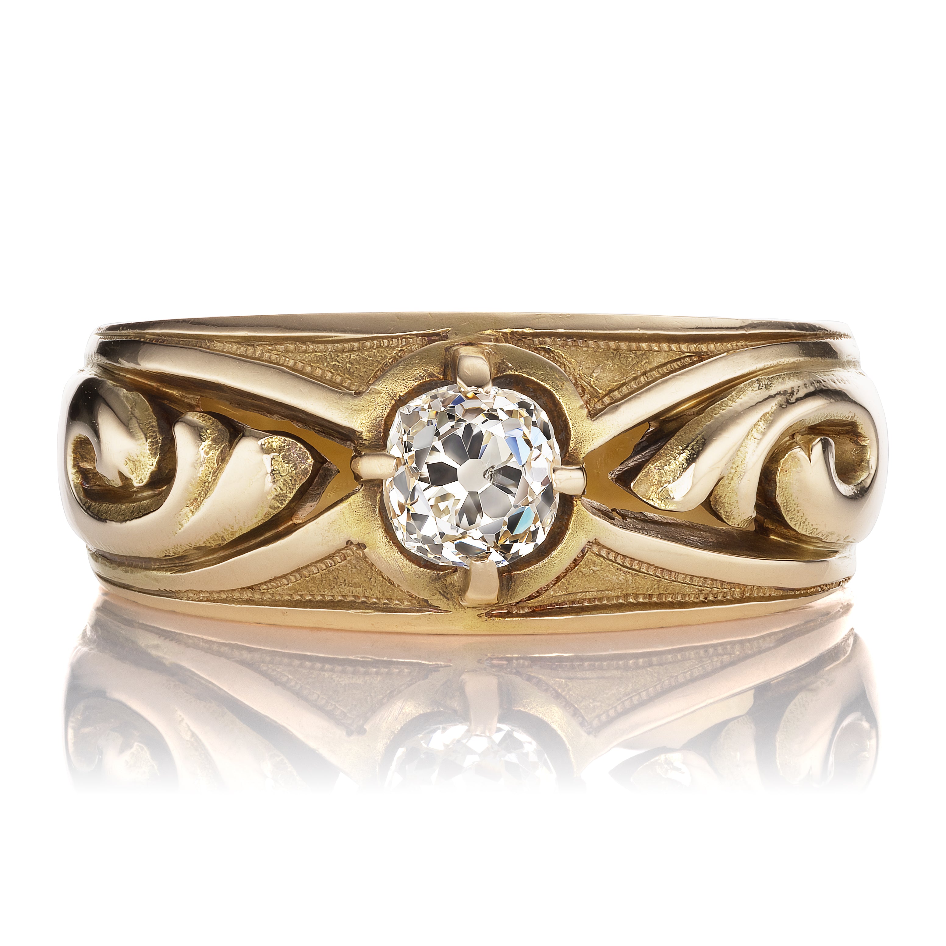 Chunky Gold Band with Open Details and Old Mine Cut Diamond