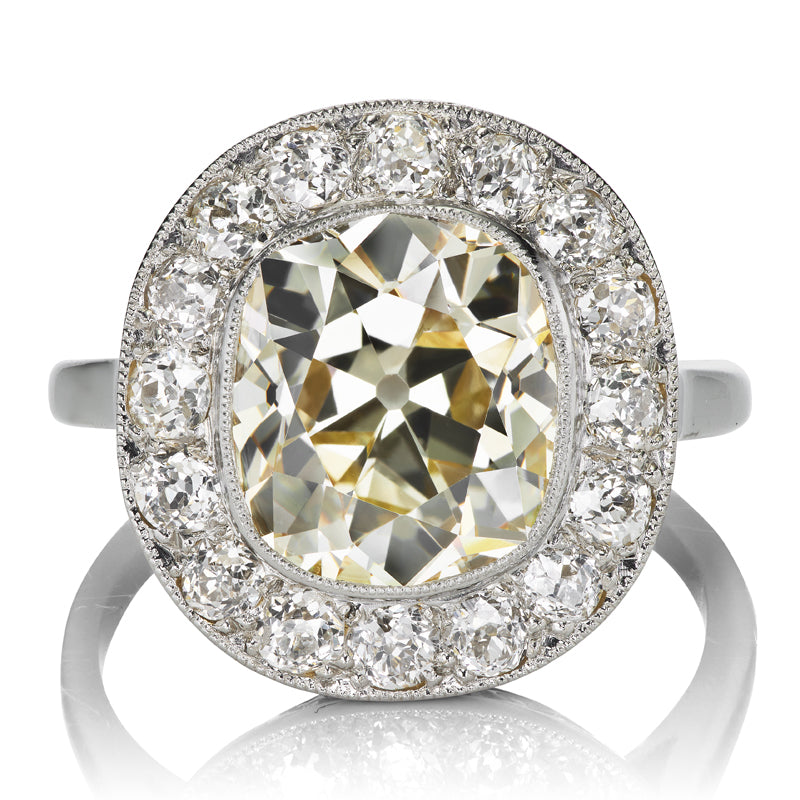 Incredible Warm 5 Carat Old Mine Cut Diamond Antique Engagement Ring with Diamond Halo