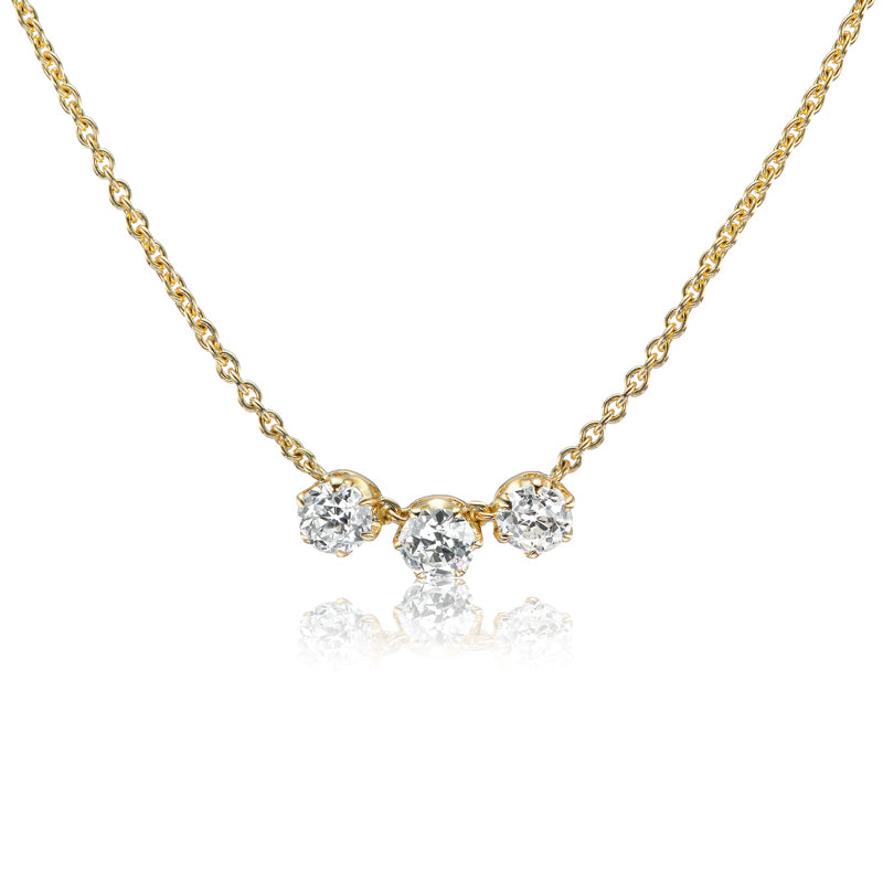 Three Stone Old European Cut Diamond Necklace