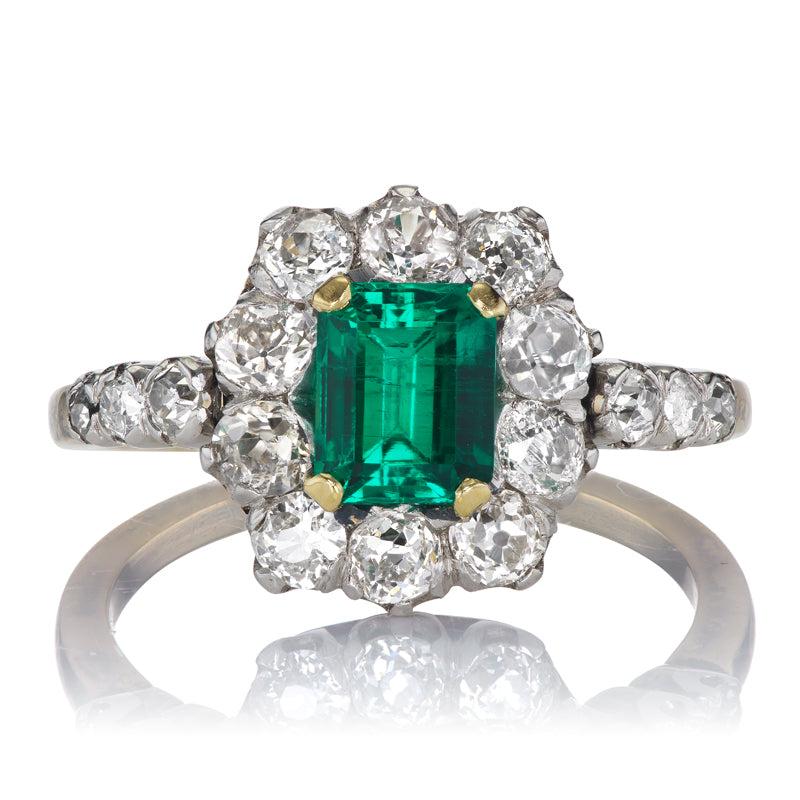 Vintage Columbian Emerald and Diamond Vintage Two-Tone Ring