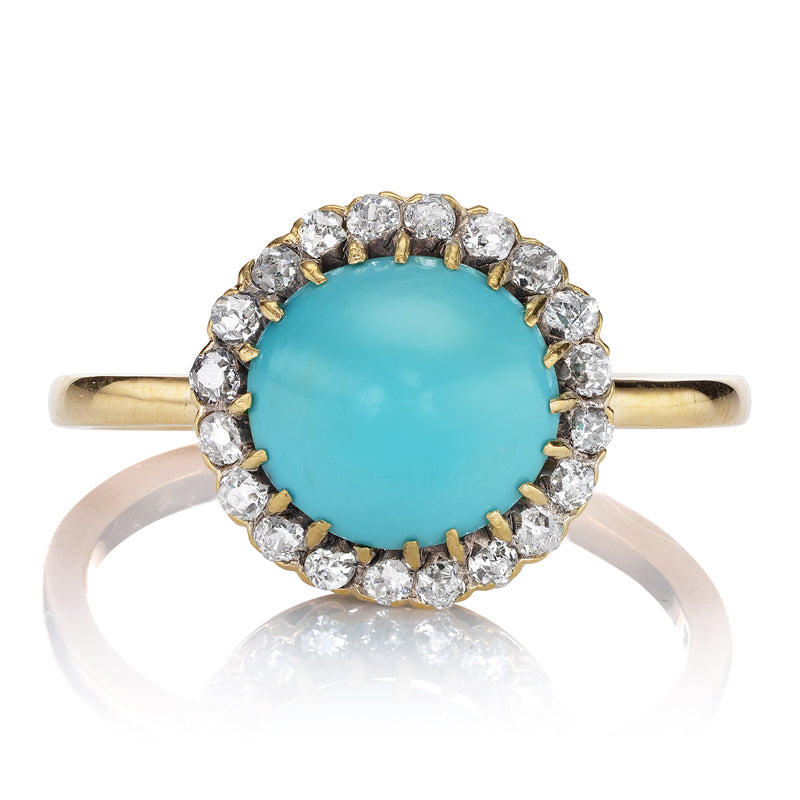 Antique Turquoise Ring with Diamond Halo
