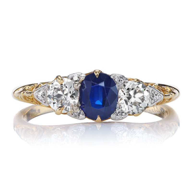 Antique No-Heat Sapphire and Diamond Half Hoop Ring