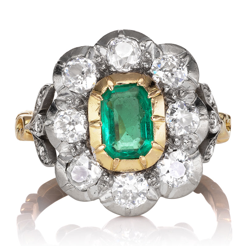 Georgian Colombian Emerald and Old Cut Diamond Ring