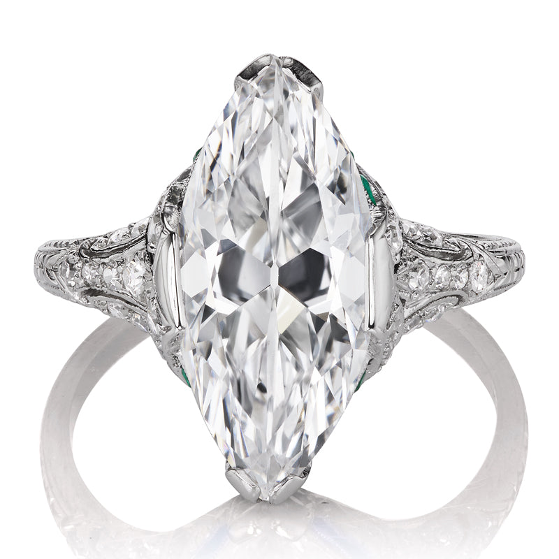 3 Carat D-color Marquise Cut Diamond Ring from the Art Deco Era