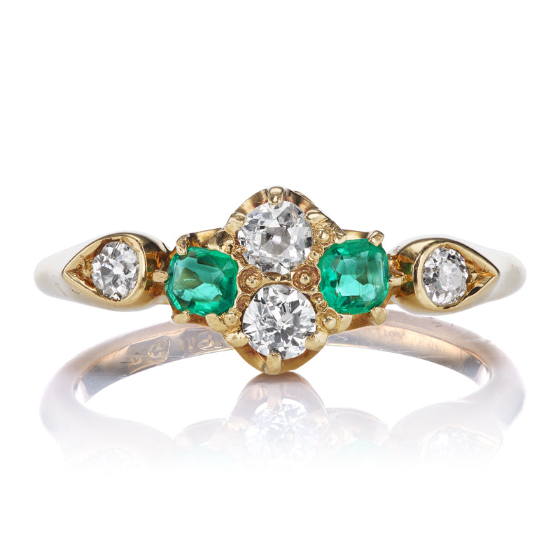 Antique Emerald and Diamond Cluster Ring in 18K Gold