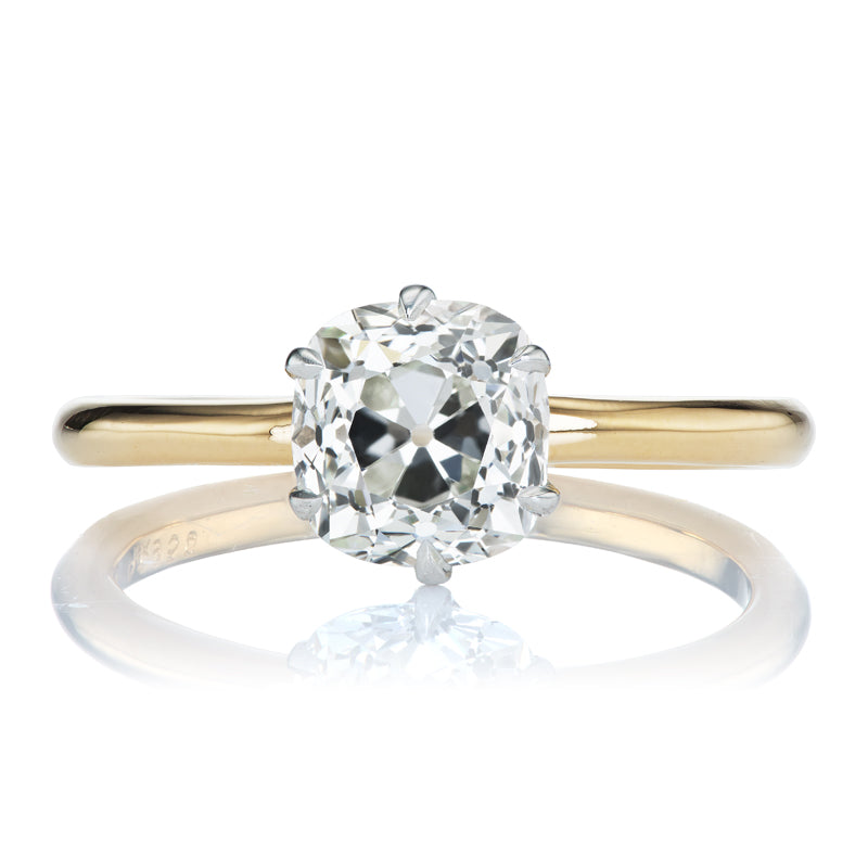 Classic Old Mine Cut Diamond Solitaire Engagement Ring in Two-Tone Setting