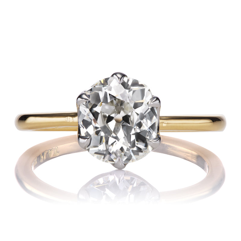 2.13ct Old Mine Cut Diamond Two Tone Solitaire Engagement Ring