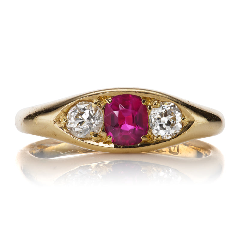 Dainty Antique Diamond and Ruby Three Stone Ring