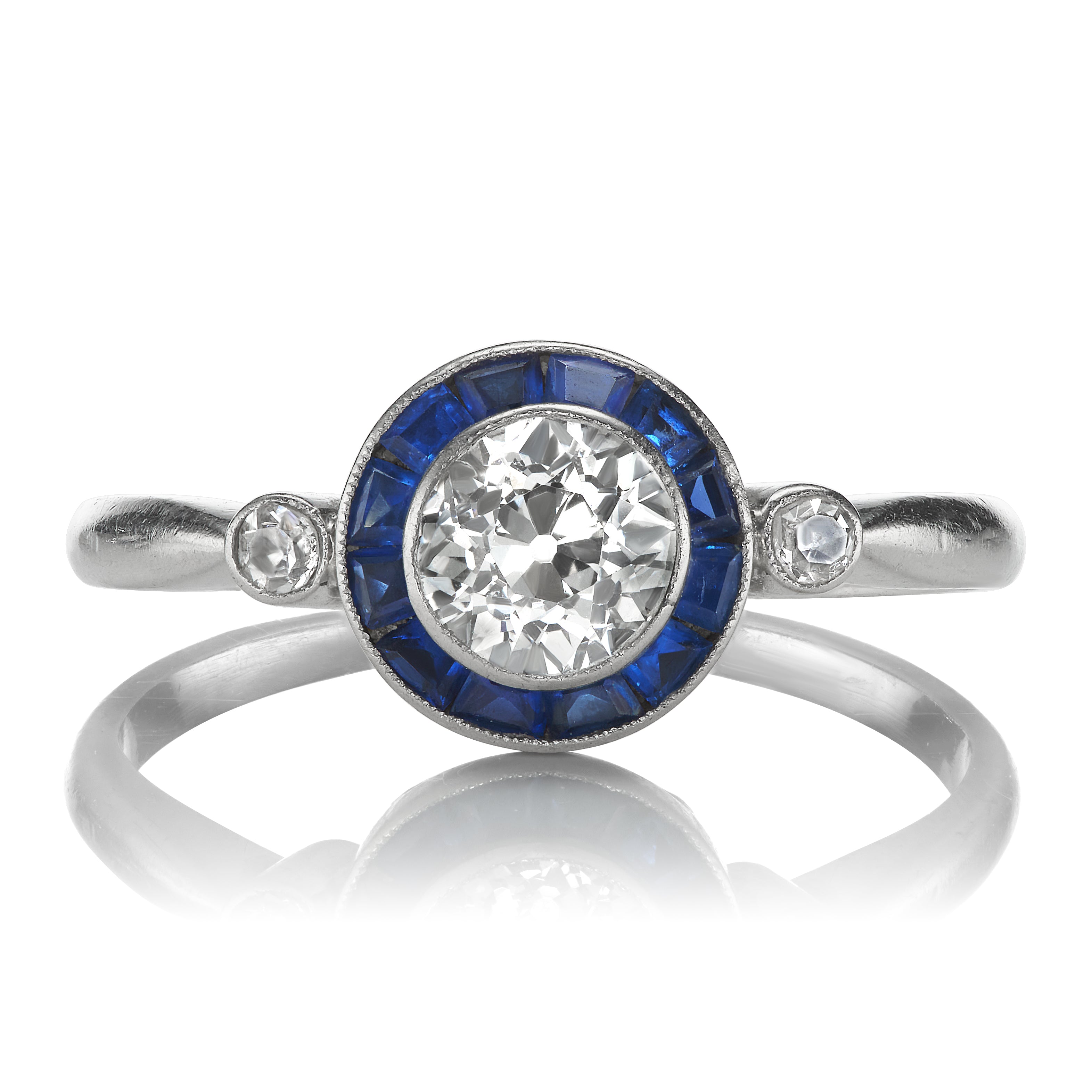 Art Deco Sapphire and Old Mine Cut Diamond Target Ring