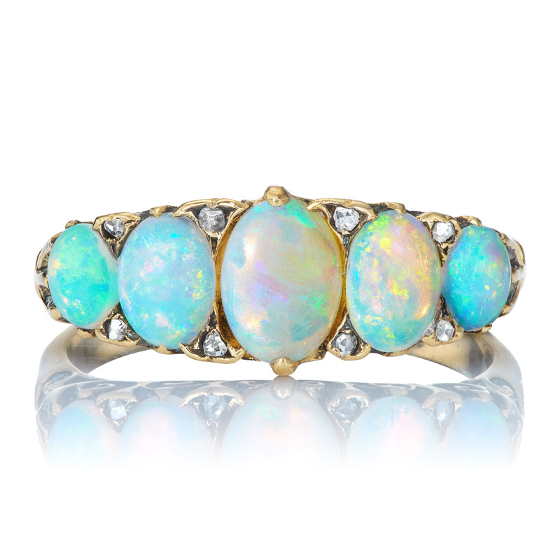 Antique Five Stone Opal Half Hoop