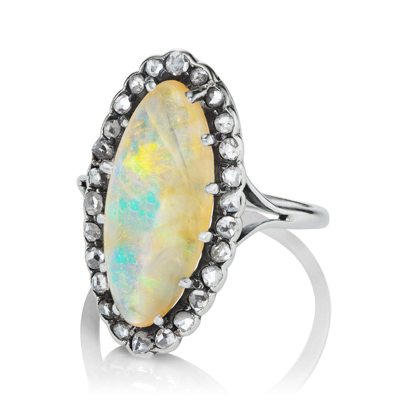 Vintage Opal Cocktail Ring diamond with gemstone