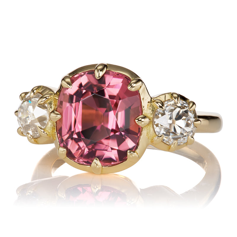 4.15ct Cushion Cut Tourmaline diamond engagement ring with gemstone