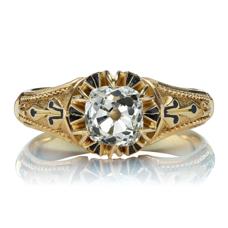 1.41 Carat Old Mine Cut Diamond in 18kt Yellow Gold with Musical Note Enamel Detail