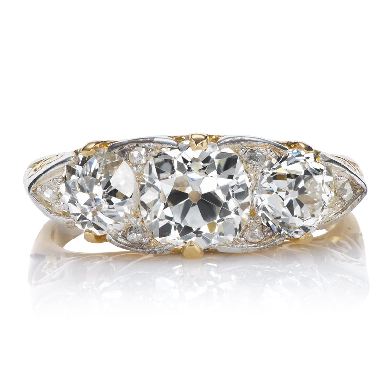 Antique 3 Stone Carved Half Hoop