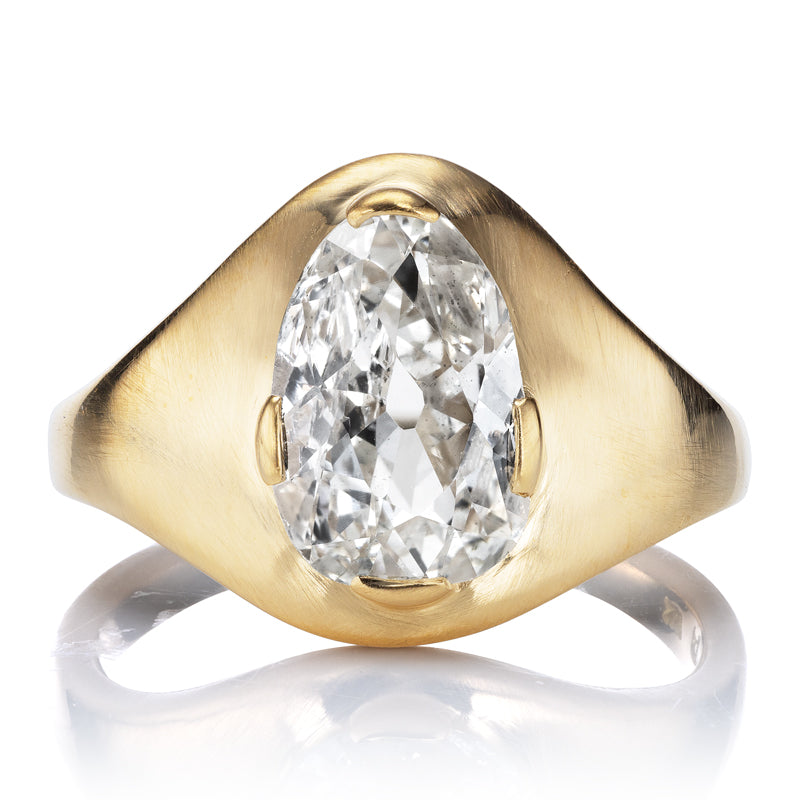 1.86 Carat Pear Cut Diamond Ring in Chunky Cigar Band