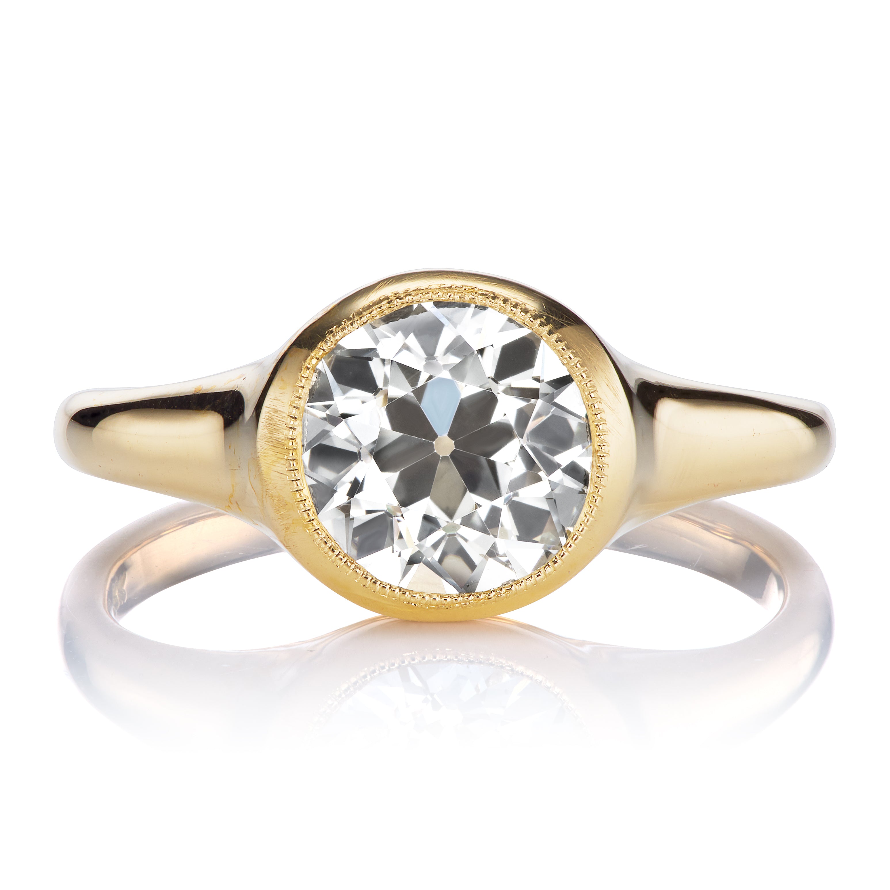 Old European Cut Diamond Bezel Set in Chunky Gold