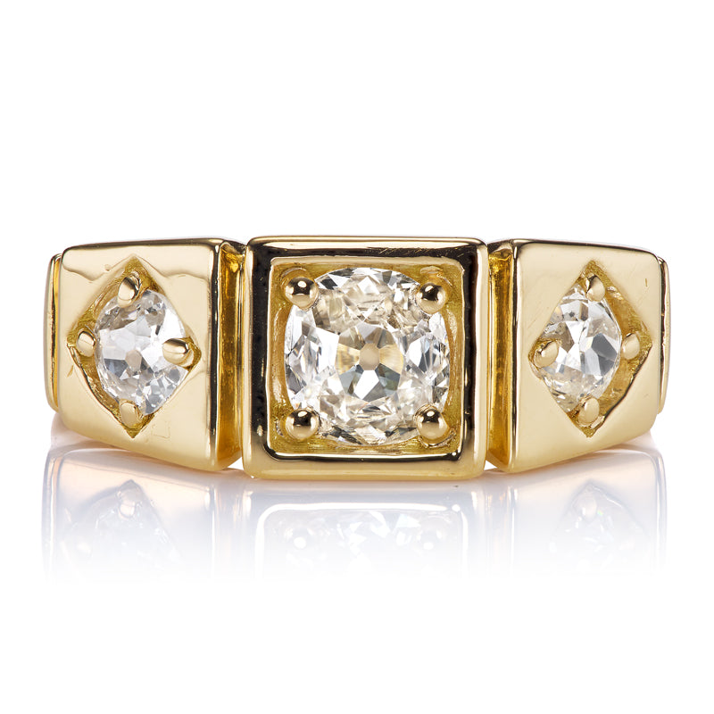 Whimsically Unique Three-Stone Ring in Yellow Gold