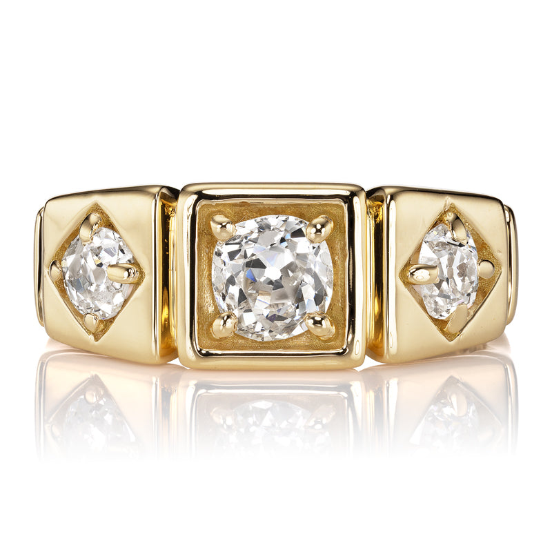 Bold Antique-Inspired Three-Stone Diamond Ring in Gold
