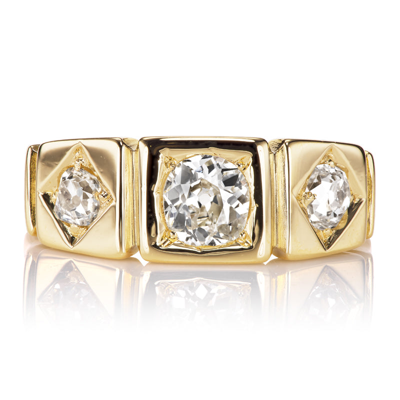 Whimsical Golden Three Stone Ring