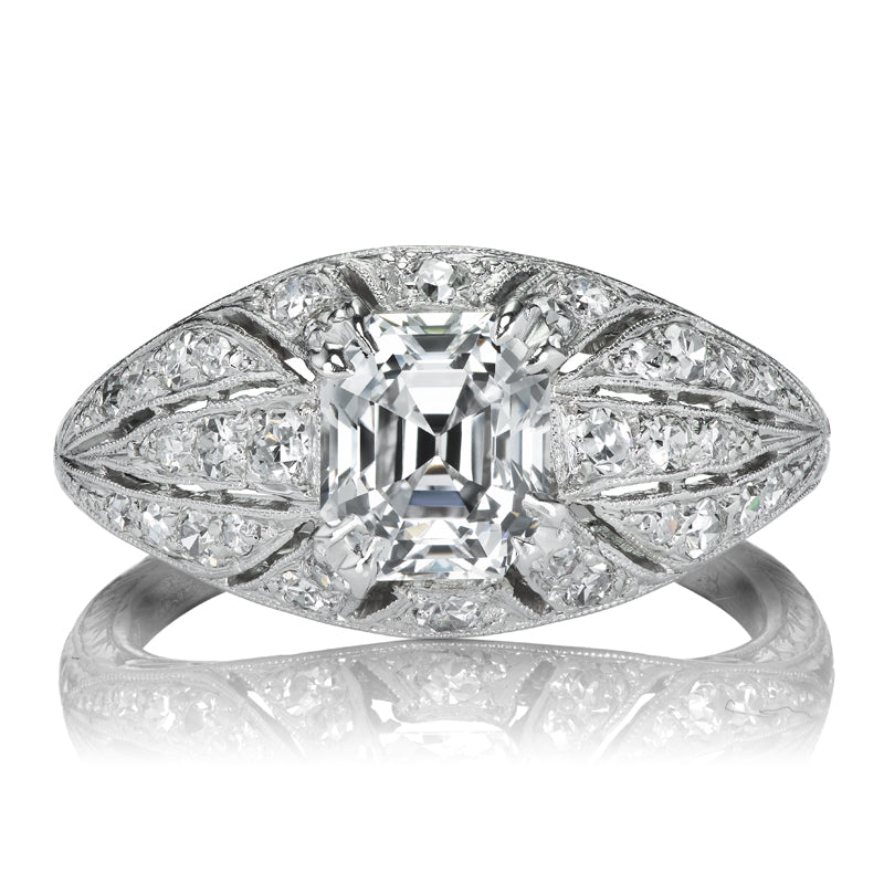 Antique Cartier Asscher Cut Diamond Ring in Intricate Platinum Setting