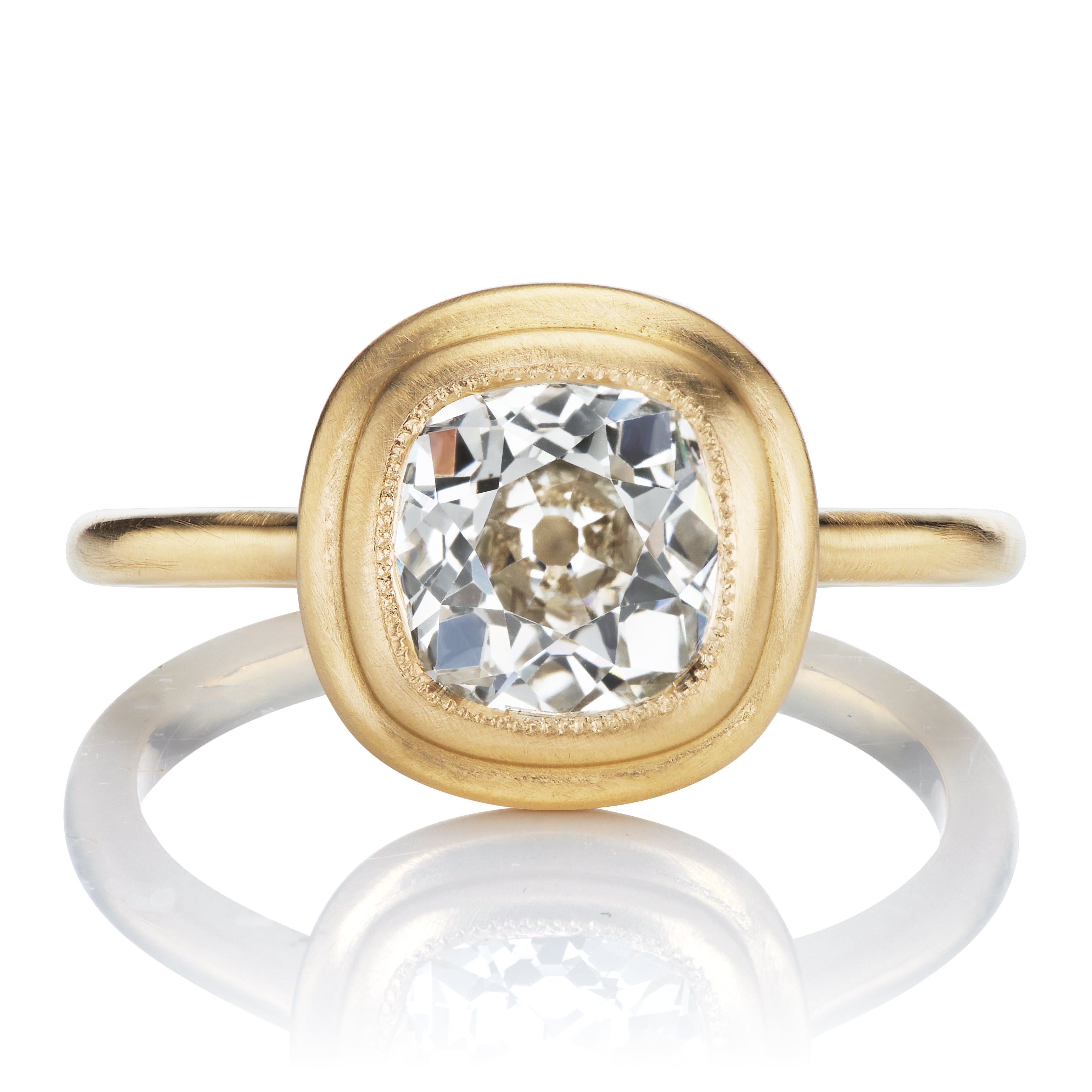 Old Mine Cut Diamond Engagement Ring with Gold Halo