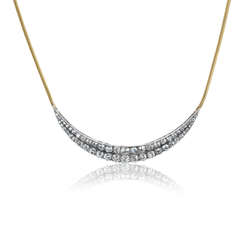 Victorian Double Row Crescent Diamond Necklace on Snake Chain