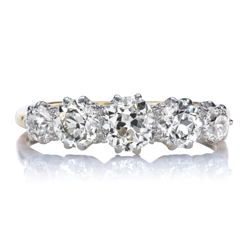 Antique 5 Stone Old European Cut Diamond in Two-Tone Setting