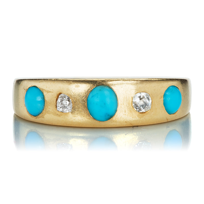 Antique Turquoise and Diamond Ring in 18kt Yellow Gold