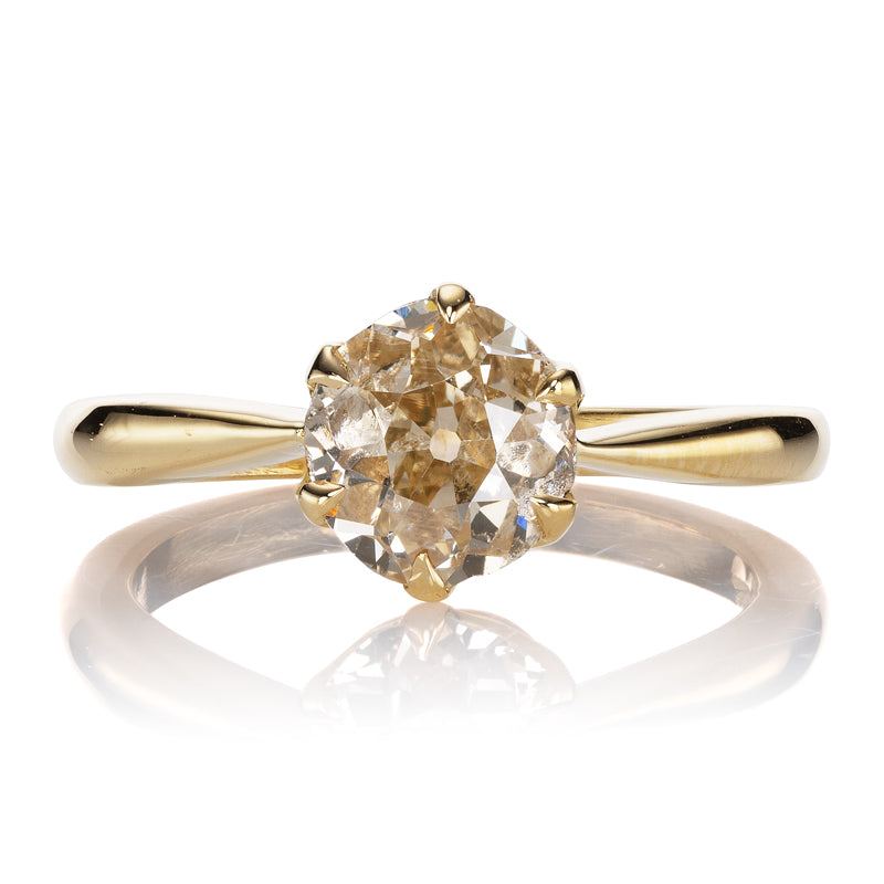 Light Brown Old European Cut Diamond Solitaire Ring