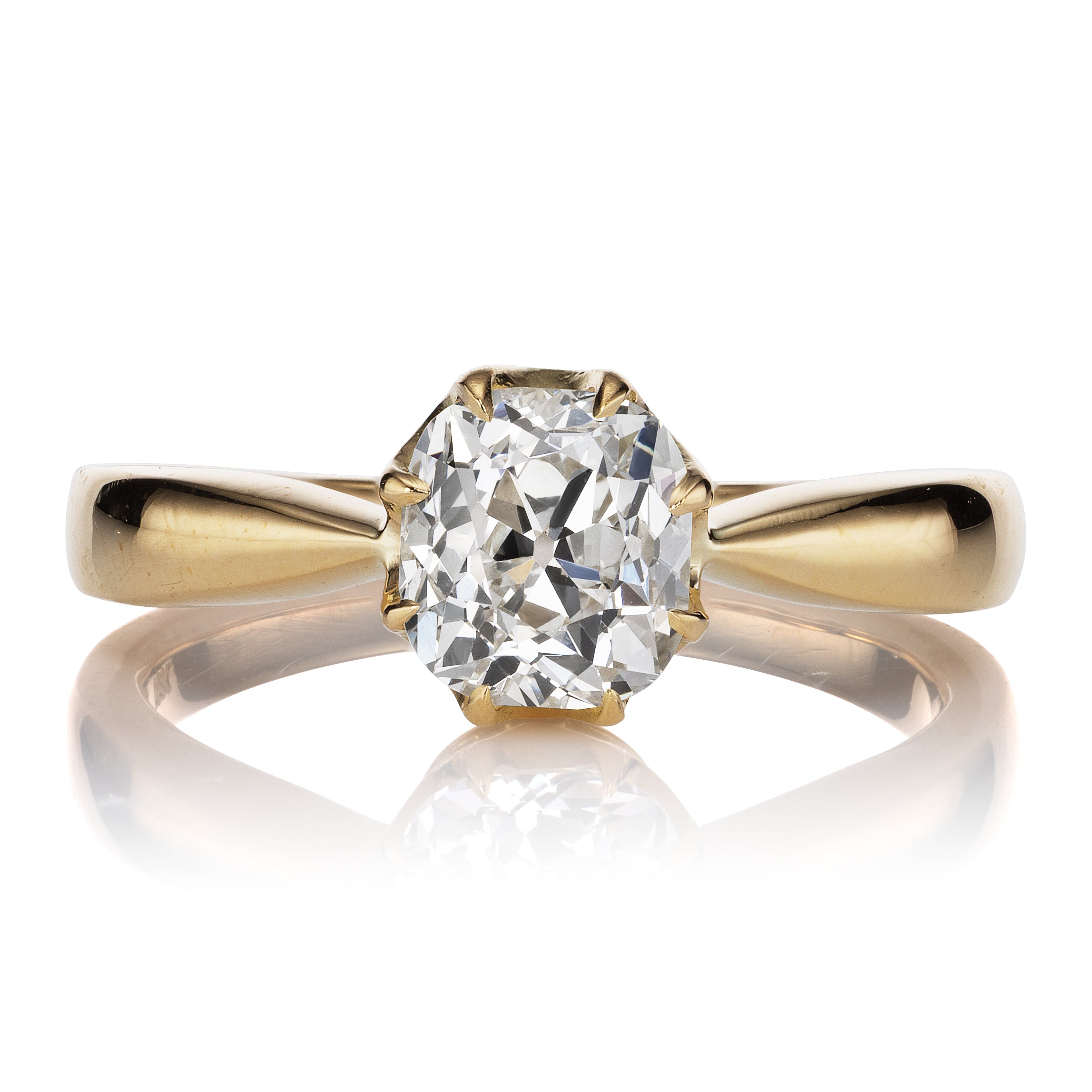 1.2 Carat Old Mine Cut Diamond Solitaire Engagement Ring in Yellow Gold Setting