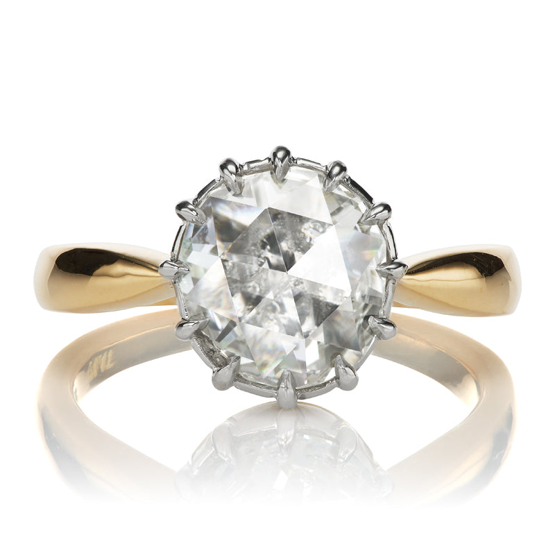 Oval Rose Cut Diamond Ring in Unique Two-Tone Setting