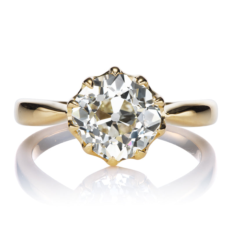 2.5 Carat Old Mine Cut Diamond Solitaire Engagement Ring with Tapered Band