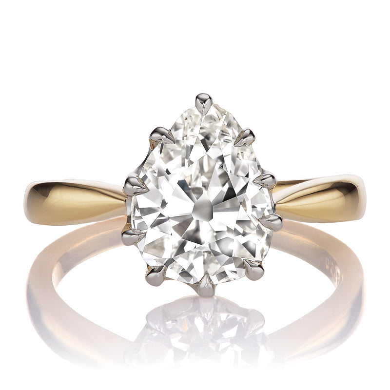 Bright 2.54 Carat Antique Pear Cut Diamond in Tapered Two-Tone Setting