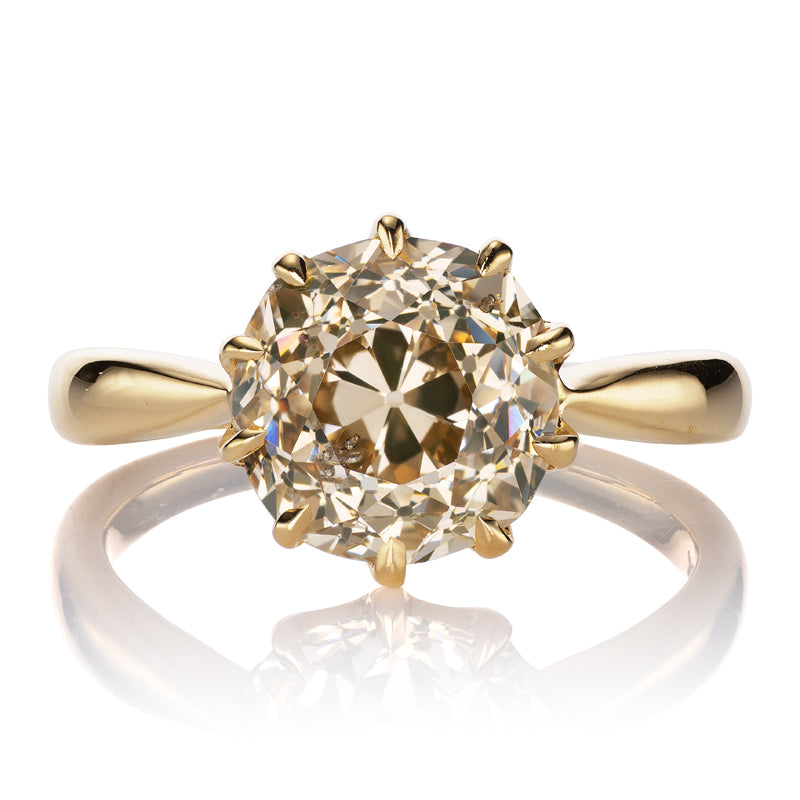 Champagne Color Old European Cut Diamond Solitaire Engagement Ring in Yellow Gold Setting